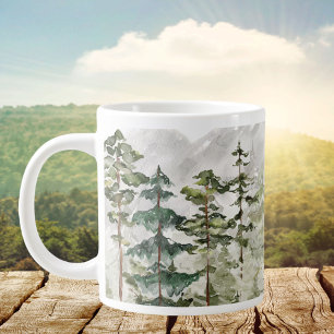 Vattenfärg grön tallskog på berg jumbo mugg