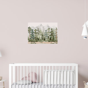 Vattenfärg Grön Tallskog på Berg Poster