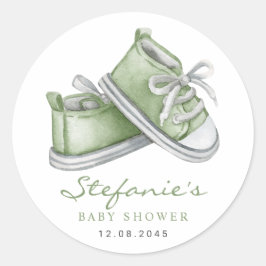Vattenfärg Gröna Babystrumpor Baby Shower Runt Klistermärke