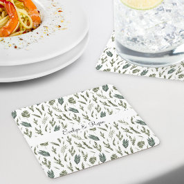 Vattenfärg Gröna Blad Blommig Mönster Underlägg Papper Kvadrat