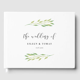 Vattenfärg gröna blad bröllop gästböcker