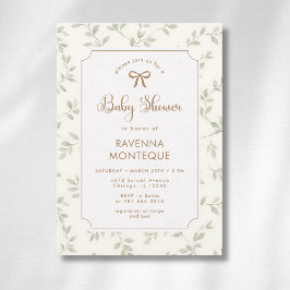 Vattenfärg Gröna Blad Ram Guldslinga Baby Shower Inbjudningar