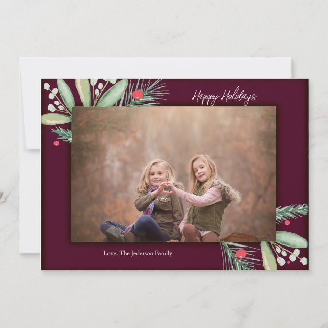 Vattenfärg Gröna Glad Jul Julkort (Framsida)