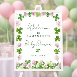 Vattenfärg Gröna Klöver Baby Shower Välkomstskylt Poster