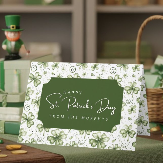 Vattenfärg Gröna Shamrocks Glad St. Patricks dag Kort (Skapare uppladdad)