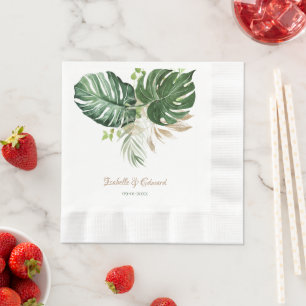 Vattenfärg Gröna Tropiska Blad Design Bröllop Pappersservett