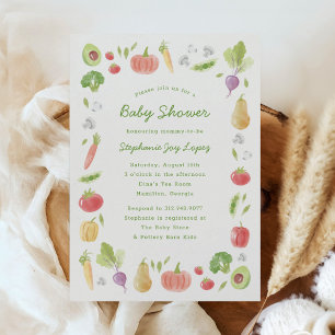 Vattenfärg Grönsaker Bondens Marknad Baby Shower Inbjudningar