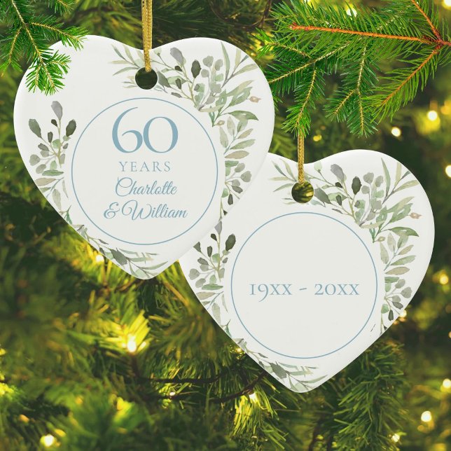 Vattenfärg Grönska 60-års bröllopsjubileum Julgransprydnad Keramik (Watercolor Greenery 60th Wedding Anniversary Ceramic Ornament)