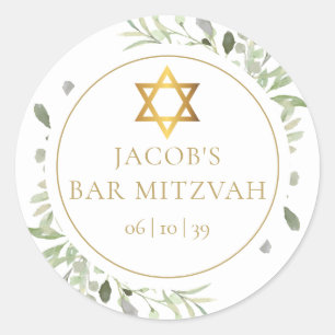 Vattenfärg Grönska Bat Bar Mitzvah Runt Klistermärke
