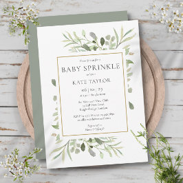 Vattenfärg Grönska Bebis Dropp Könsneutral Inbjudningar