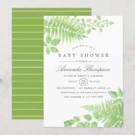 Vattenfärg Grönska Bebis Shower Inbjudan