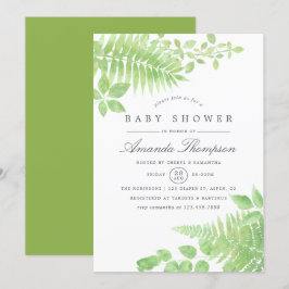 Vattenfärg Grönska Bebis Shower Inbjudan