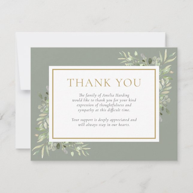 Vattenfärg Grönska Begravningsfirande Av Livet Tack Kort (Framsida)