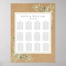 Vattenfärg Grönska Blad Bröllop Placeringsplan