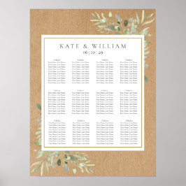 Vattenfärg Grönska Blad Bröllop Placeringsplan Poster