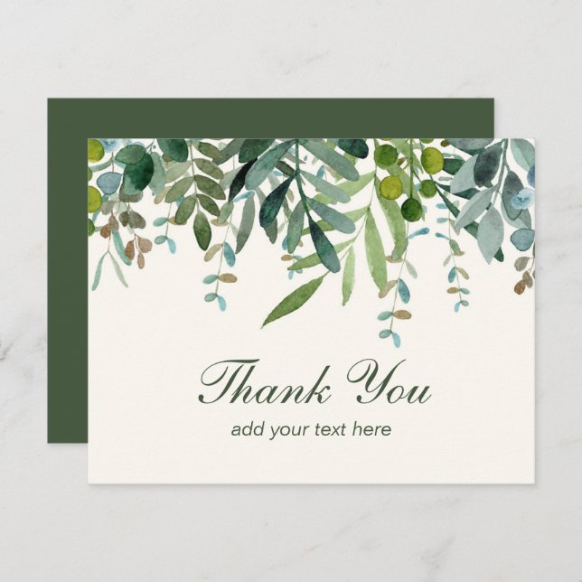 Vattenfärg Grönska Blad Tack  (Fram/baksida)