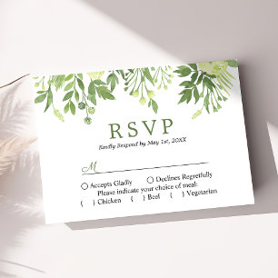 Vattenfärg Grönska Blommig Trädgård Bröllop RSVP OSA Kort