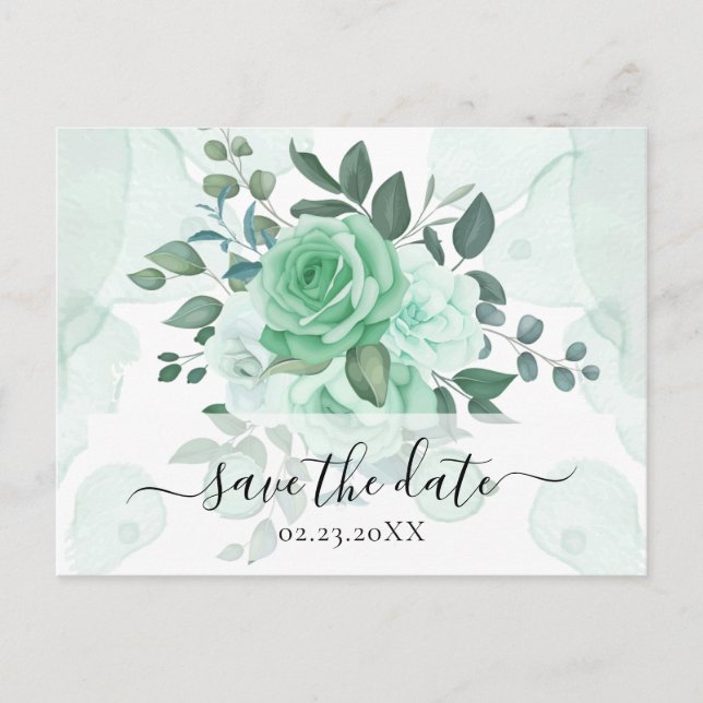 Vattenfärg Grönska Blommor Spara Datum Vykort (Framsida)
