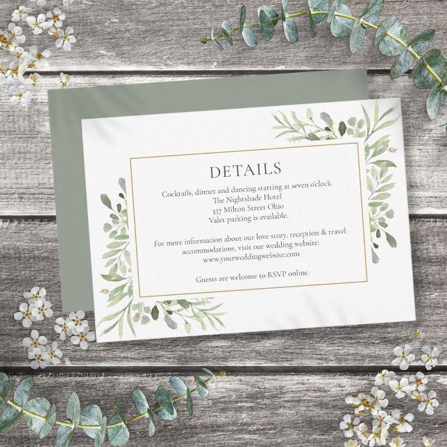 Vattenfärg Grönska Bröllopsdetaljer Tilläggskort (Watercolor Greenery Wedding Details Enclosure Card)