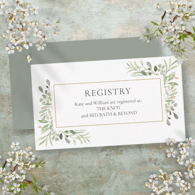 Vattenfärg Grönska Bröllopsfest Gåva Registrering Tilläggskort (Watercolor Greenery Wedding Shower Gift Registry Enclosure Card)