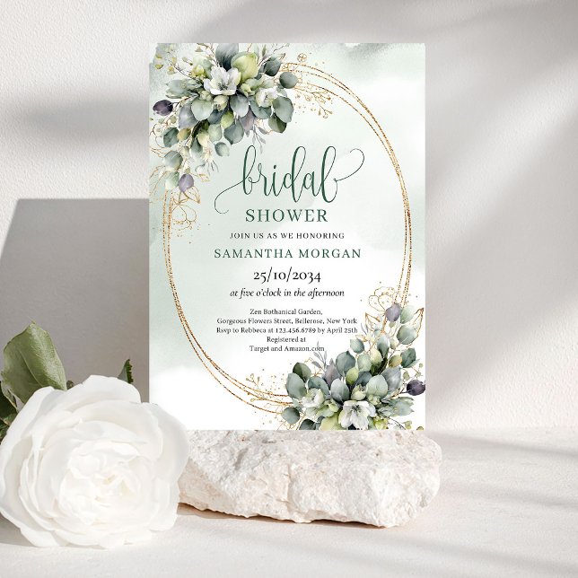 Vattenfärg Grönska Bröllopsfestinbjudan Inbjudningar (Watercolor Greenery Bridal Shower Invitation)