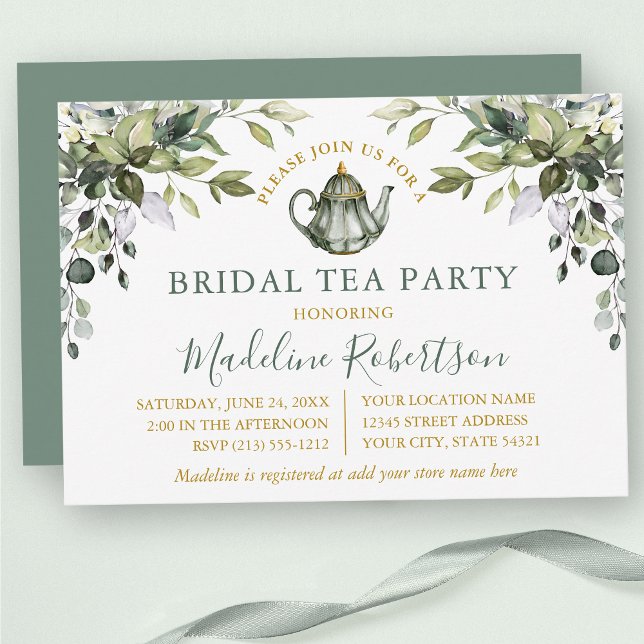 Vattenfärg Grönska Bröllopste Tea Party Salvia Grö Inbjudningar (Customize to change text color, text style or color of back of card.)
