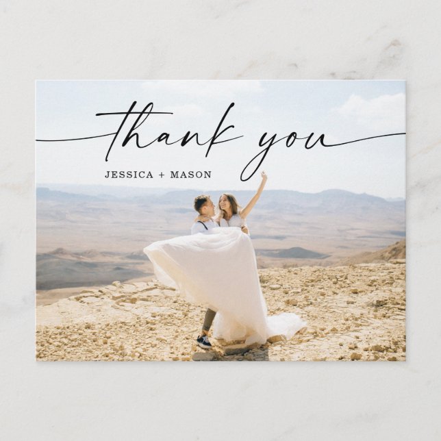 Vattenfärg Grönska Foto Bröllop Tack  Vykort (Framsida)