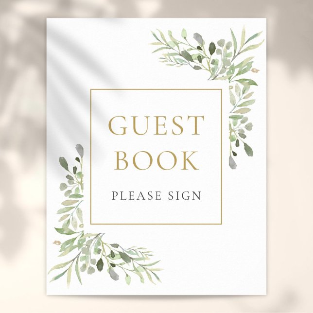 Vattenfärg Grönska Gästbokskort Poster (Watercolor Greenery Guest Book Sign)