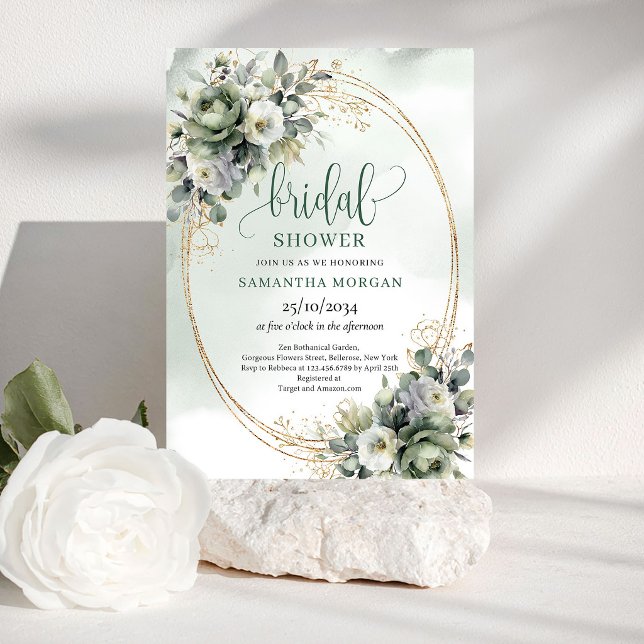 Vattenfärg Grönska Guld Bröllopsfest Inbjudan (Watercolor Greenery Gold Bridal Shower Invitation)
