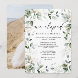 Vattenfärg Grönska Guld Elopementfirande Inbjudningar