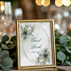 Vattenfärg Grönska Guld Gästbok Bordsskylt Poster