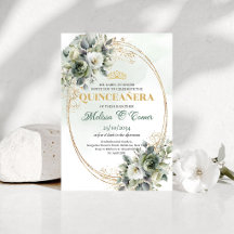 Vattenfärg Grönska Guld Quinceañera Födelsedag