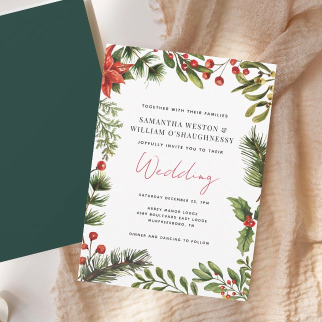 Vattenfärg Grönska Högtidlig Bröllop Inbjudningar (Watercolor Greenery Holiday Wedding Invitation)