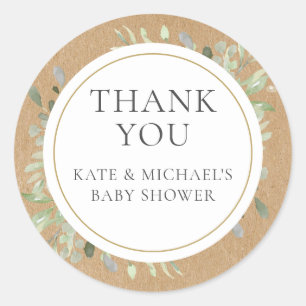 Vattenfärg Grönska Löv Baby Shower Tack Runt Klistermärke