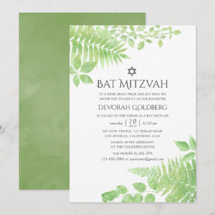 Vattenfärg Grönska Löv Bat Mitzvah Inbjudningar