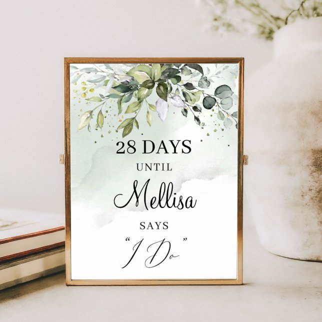 Vattenfärg grönska lövverk boho nedräkning skylt (Watercolor greenery foliage boho countdown sign)