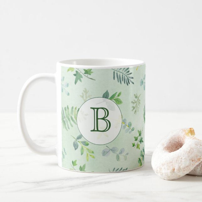 Vattenfärg Grönska Monogram Kaffemugg (Med munk)