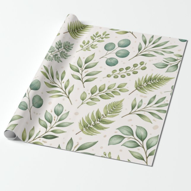 Vattenfärg Grönska Mönster | Botaniska blad  Presentpapper (Utrullad)