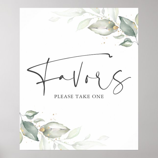 Vattenfärg Grönska och Guldblad Favors Skylt (Framsidan)