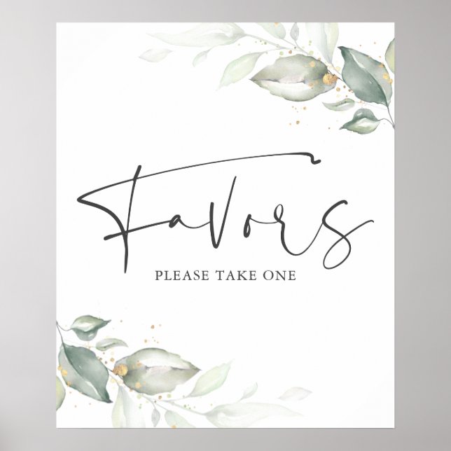 Vattenfärg Grönska och Guldblad Förmånsskylt Poster (Framsidan)