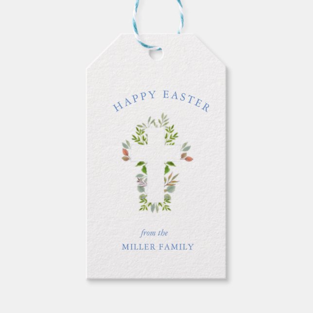 Vattenfärg Grönska och Kors Påskpresentkort Presentetikett (Framsidan)