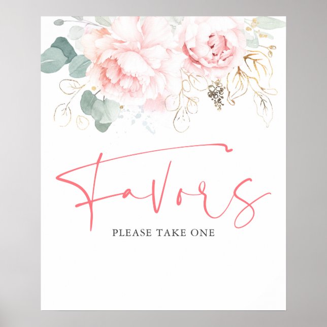 Vattenfärg Grönska och Rosa Blommor Förmånsskylt Poster (Framsidan)