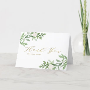 Vattenfärg Grönska och Vita Blommor Bröllop Tack Kort