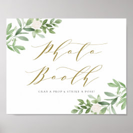 Vattenfärg Grönska och Vita Blommor Fotobås Poster