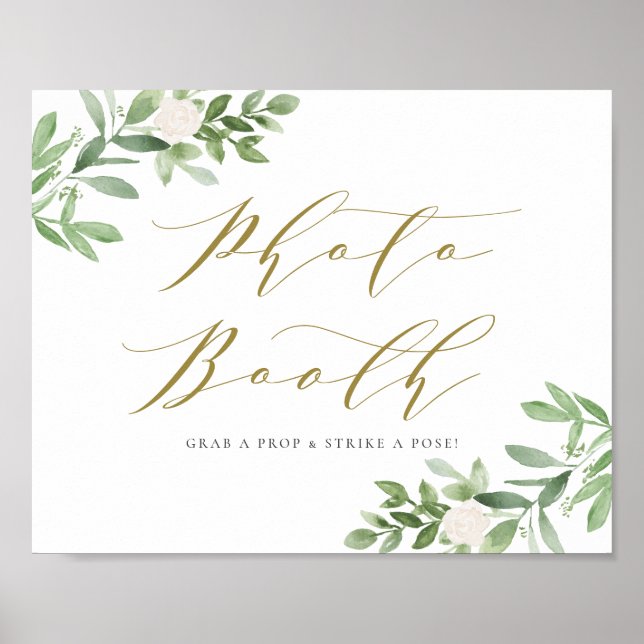 Vattenfärg Grönska och Vita Blommor Fotobås Poster (Framsidan)