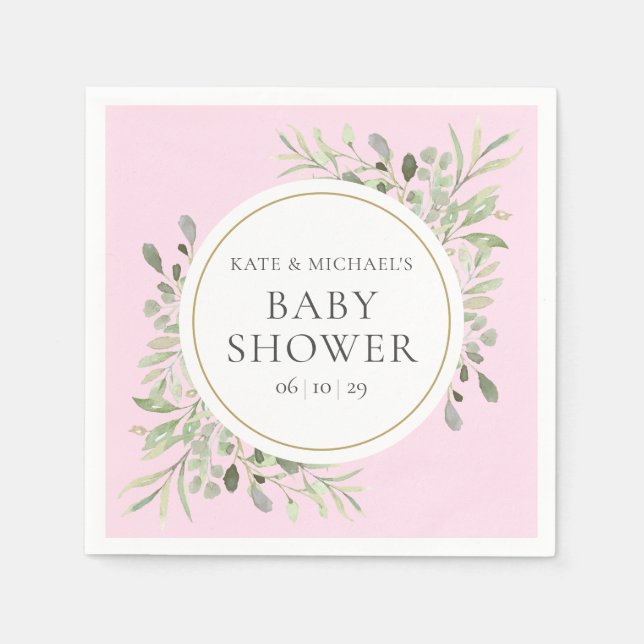 Vattenfärg Grönska Par Babyshower/Strössel Pappersservett (Framsidan)