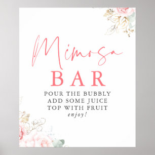 Vattenfärg Grönska Rosa Blommig Mimosa Barskylt Poster