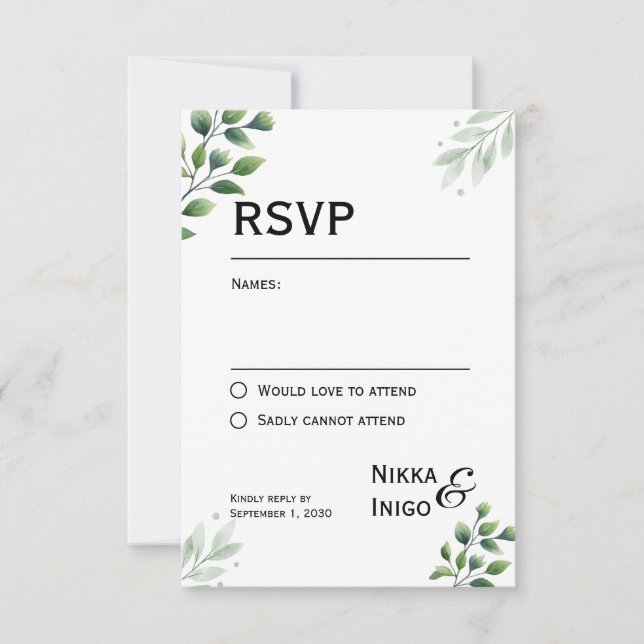 Vattenfärg Grönska RSVP-kort Inbjudan (Framsida)