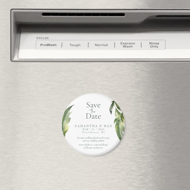 Vattenfärg Grönska Rund Spara Datum Bröllop Magnet (In Situ (Dishwasher))