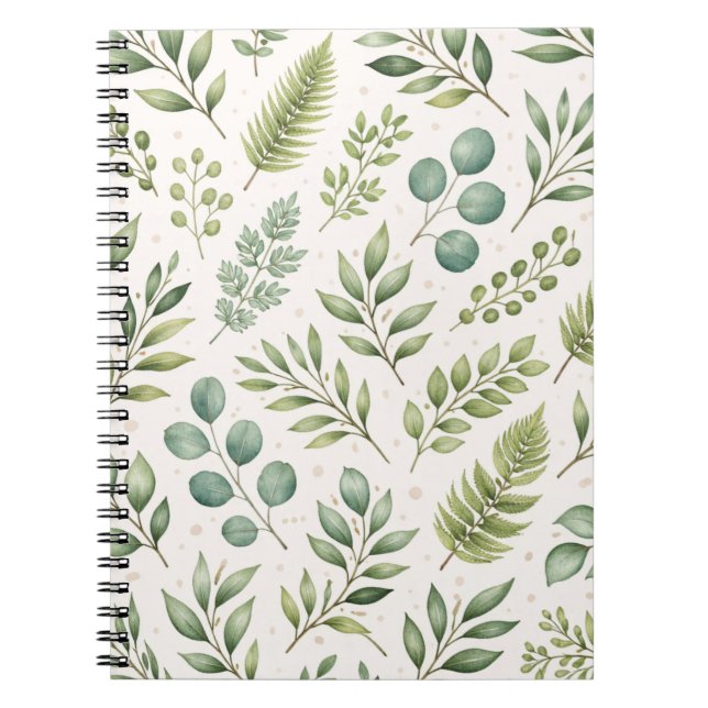 Vattenfärg Grönskande Mönster | Botaniska blad Anteckningsbok (Framsidan)